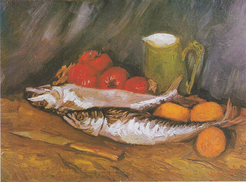 Vincent Van Gogh Still Life with mackerel, lemon and tomato Spain oil painting art